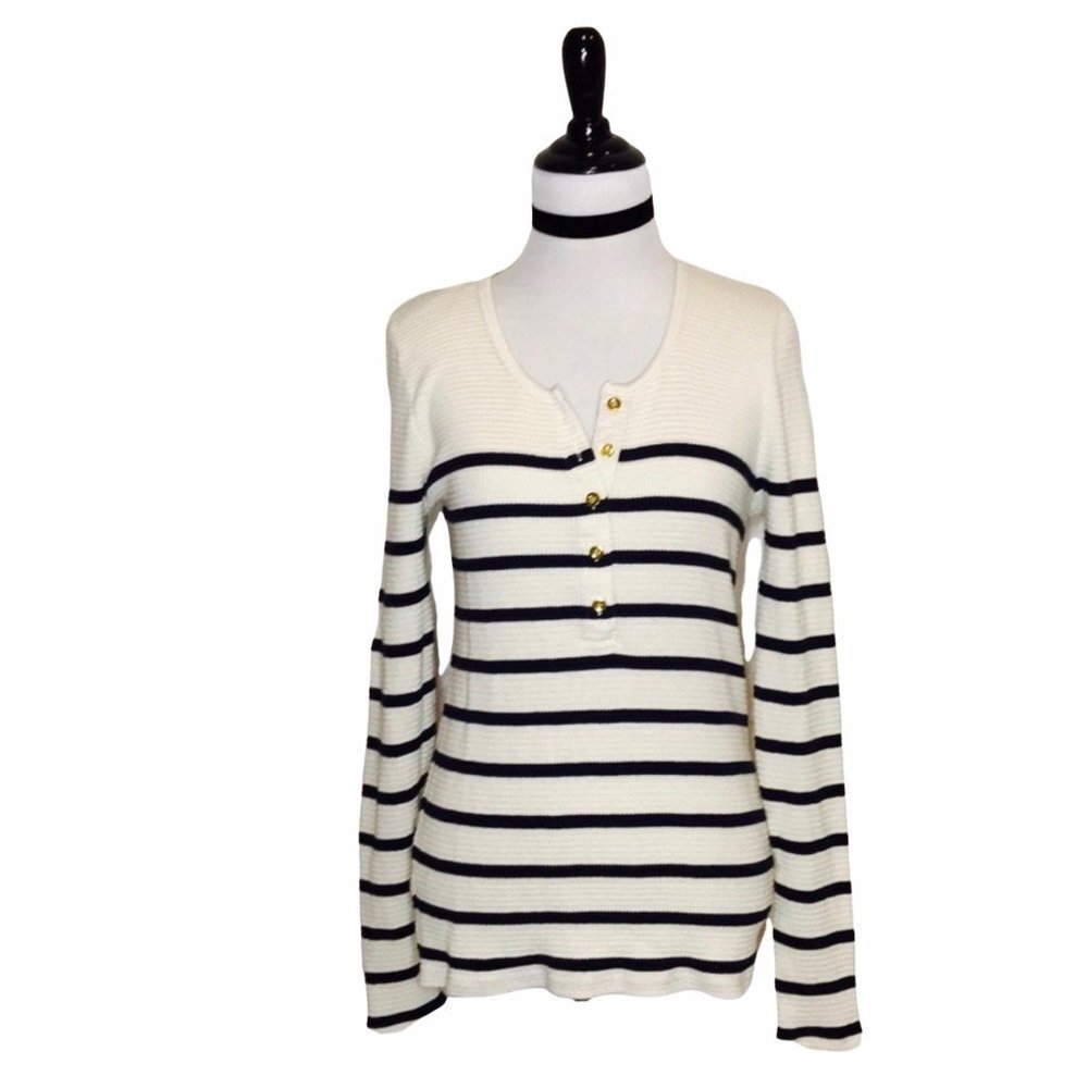 J.Crew womens striped long sleeve top gold buttons size large